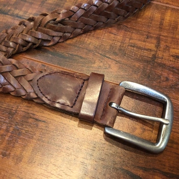 Vintage Bohemian WOVEN Unisex Distressed Brown Leather Belt sz L / XL main image 5